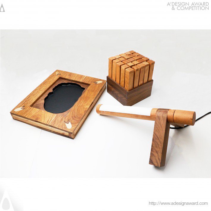 Mortise-Tenon Joint Stationery Adjustable Lamp, Storage Box, Ink-stone by Sha Yang