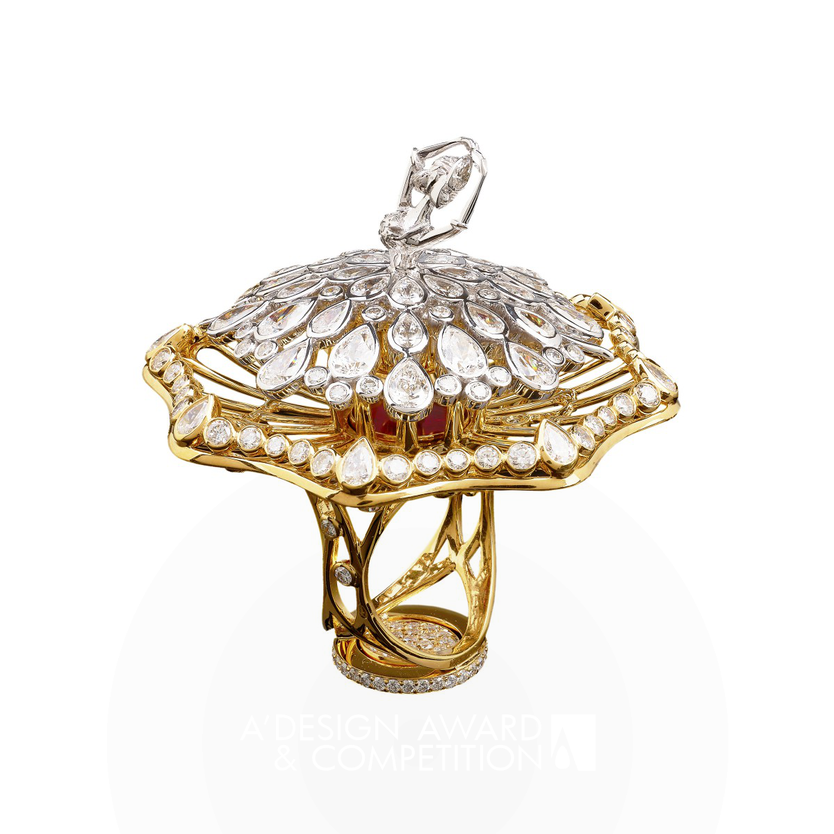 Dancing Ballerina  Kinetic Cocktail Ring by Margarita Prykhodko Silver Jewelry Design Award Winner 2021 