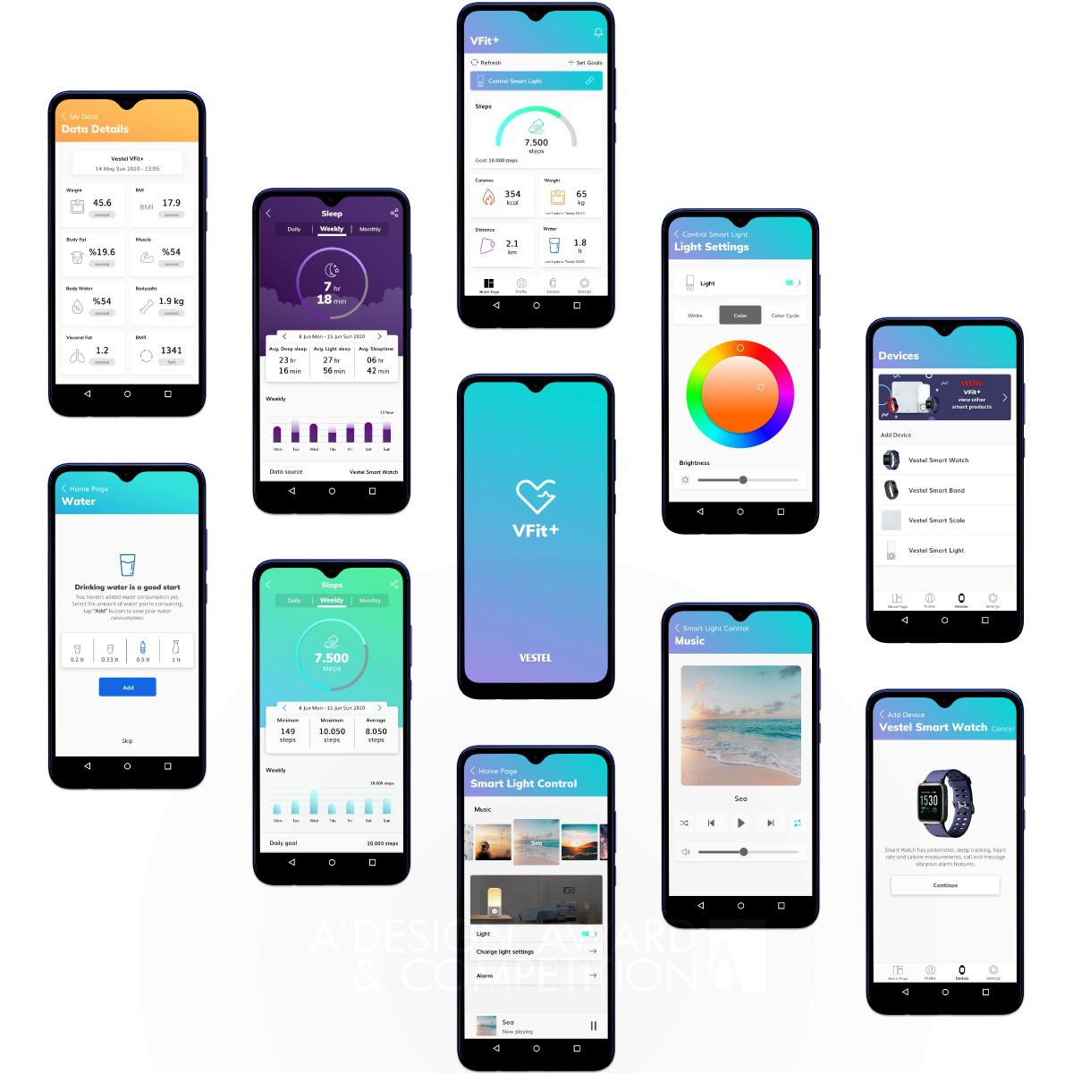 VFit+ Well-being App by Vestel UX and UI Design Group Golden Interface, Interaction and User Experience Design Award Winner 2021 