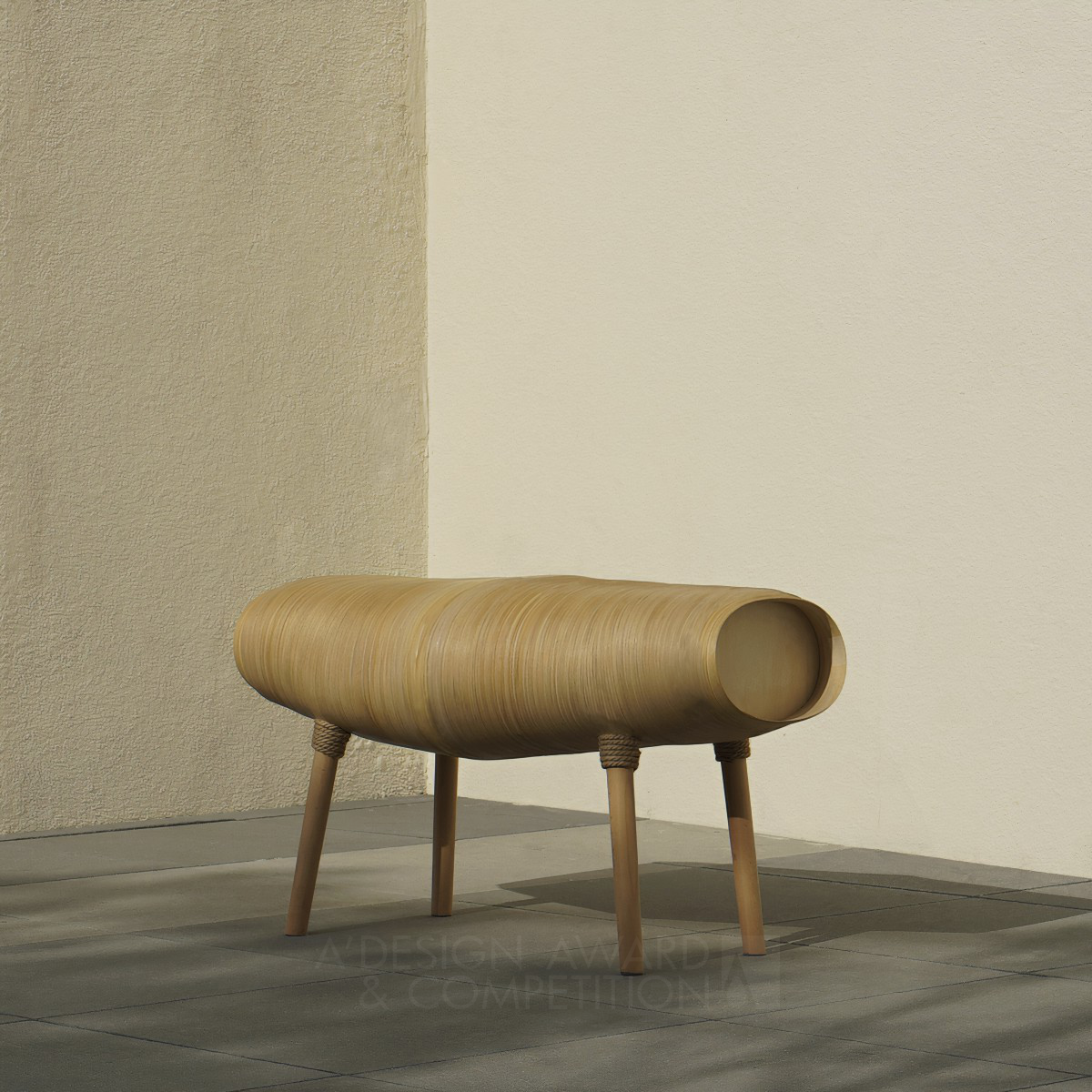 融合日本传统工艺与自然灵感的"甘旦"长凳