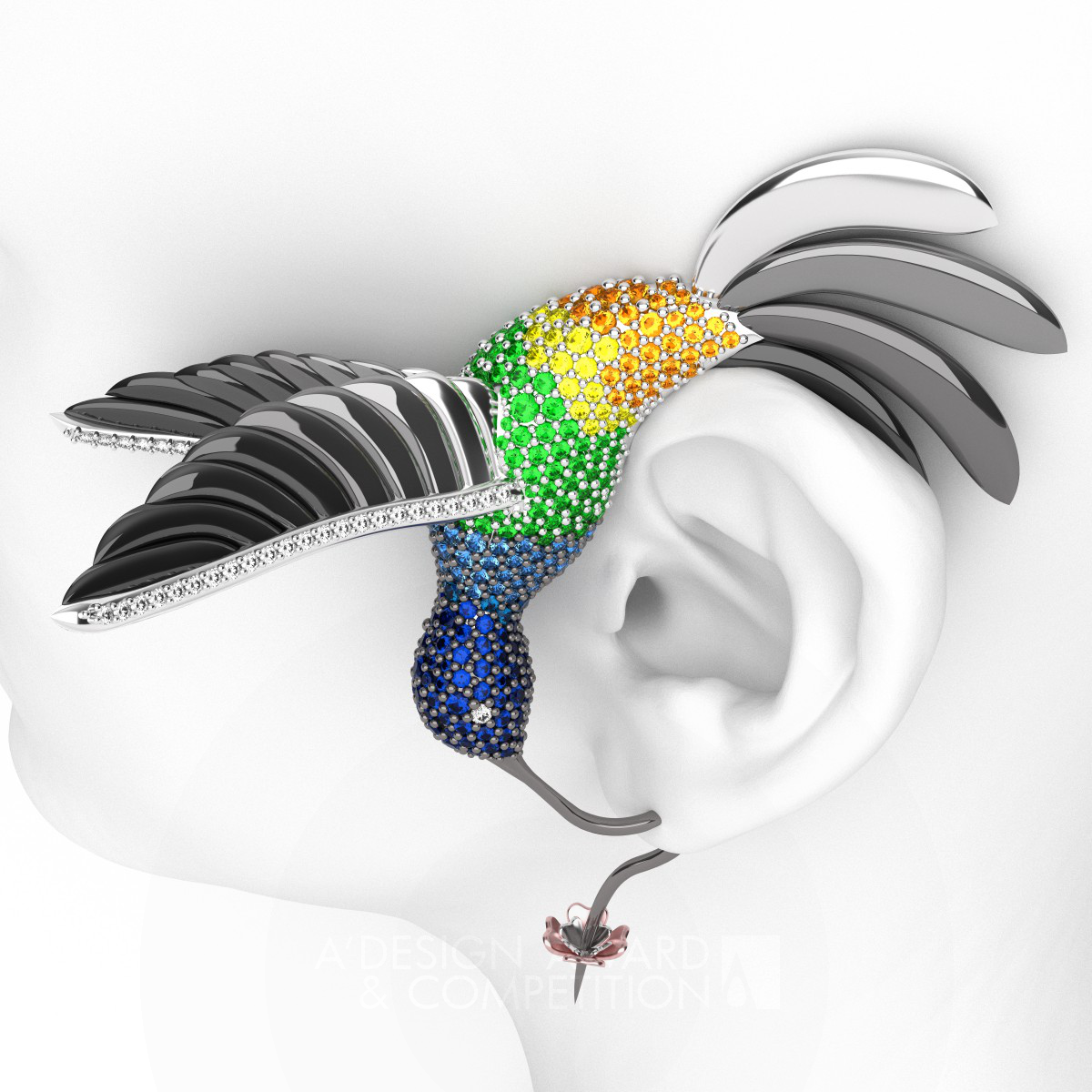 Eleonora Federici wins Iron at the prestigious A' Jewelry Design Award with The Hummingbird Single Earring.