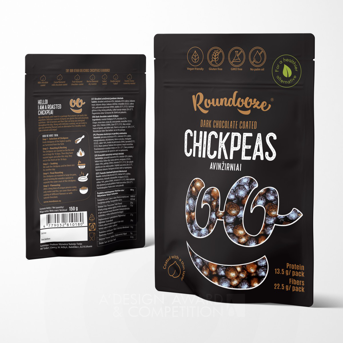 Roundooze鹰嘴豆零食：一种健康、趣味的包装设计