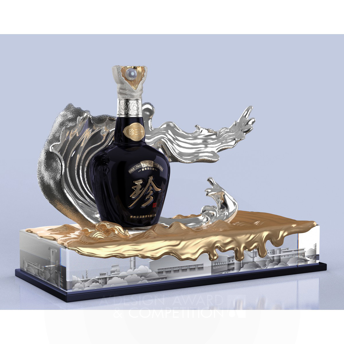 Ying Song Brand Design Co., Ltd wins Silver at the prestigious A' Packaging Design Award with Zhenjiu Zhencang Chinese Baijiu Packages With Display.