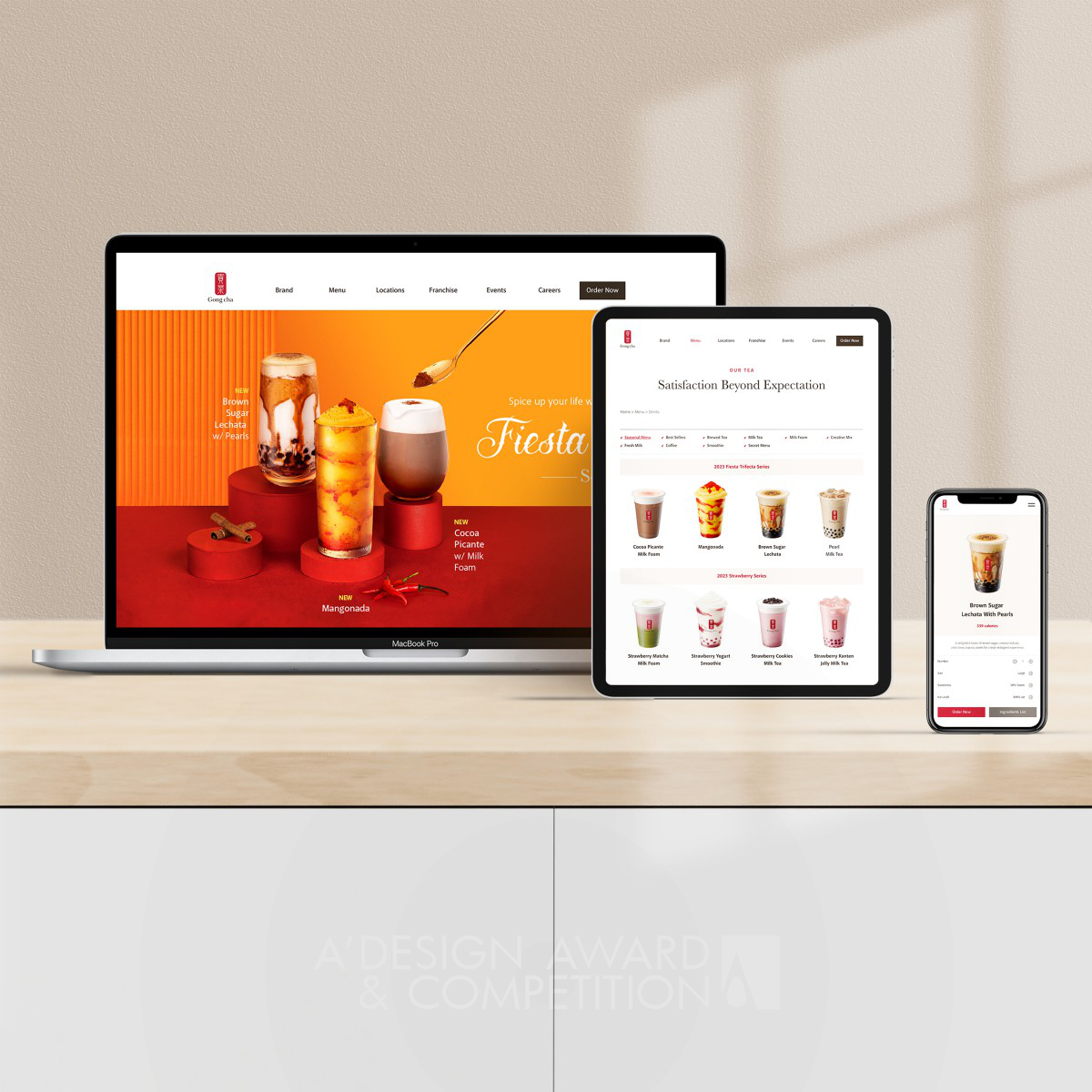 Gong Cha USA CA wins Silver at the prestigious A' Website and Web Design Awards with Brewing Happiness Responsive Website.