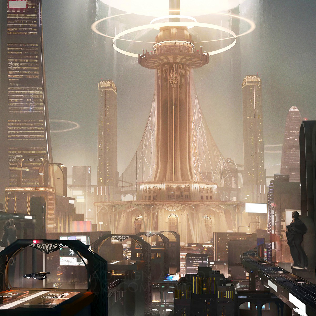 Futuristic City Concept Art Illustration by Yuwei (Rita) Li