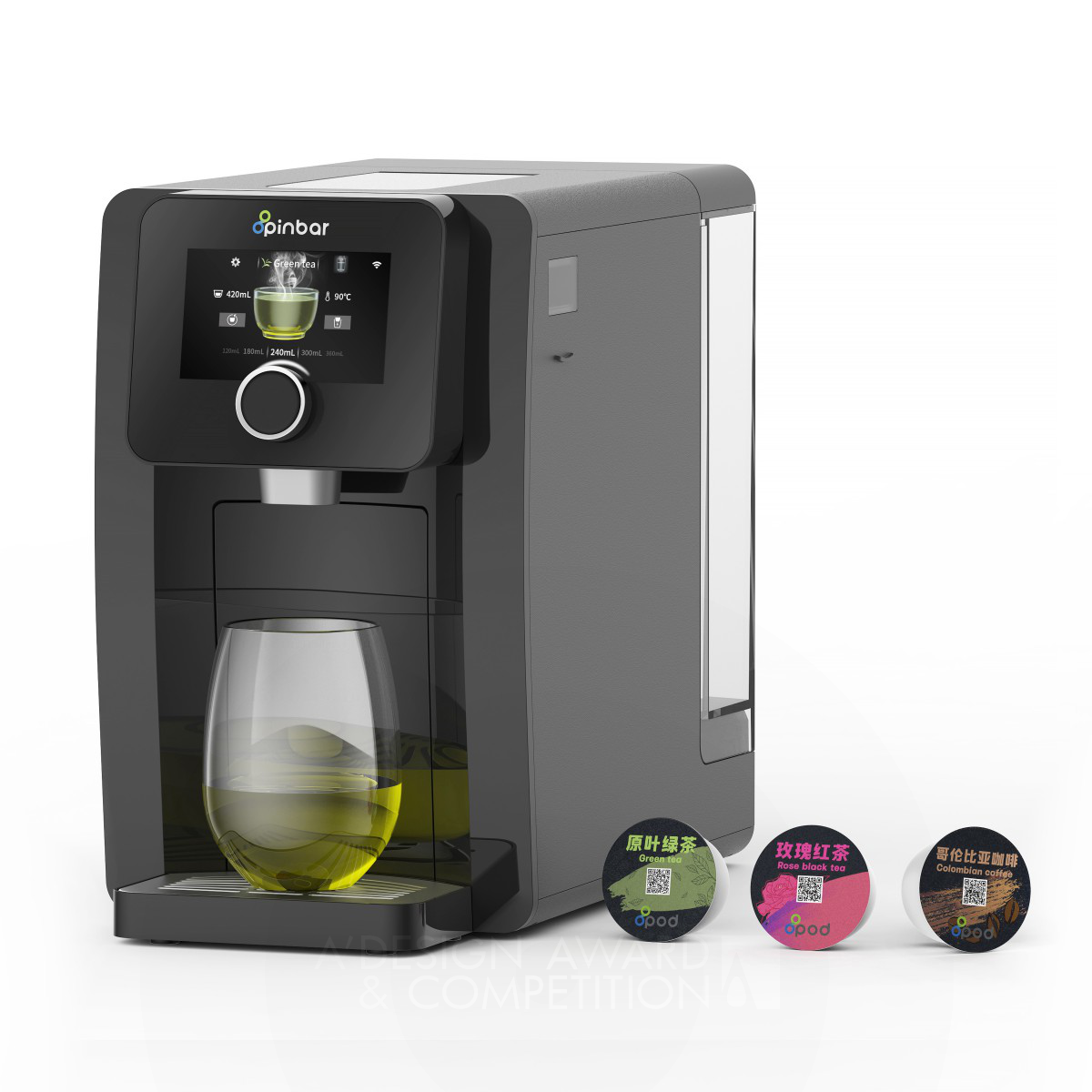 Guoxiao Huang wins Iron at the prestigious A' Home Appliances Design Award with Pinbar Tea And Beverage Capsule Machine.
