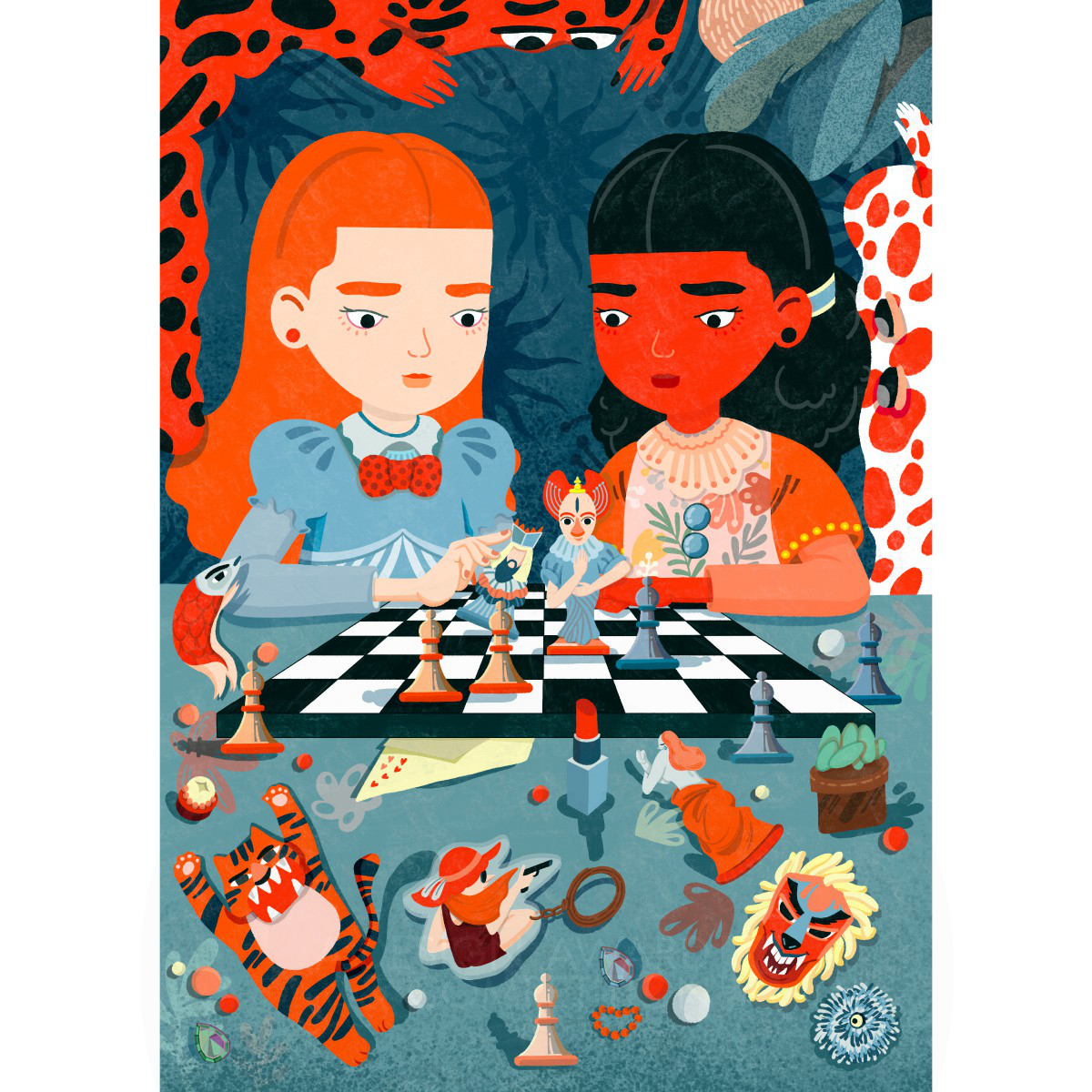 Girls with Chess Editorial Illustration by Mengyao GUO