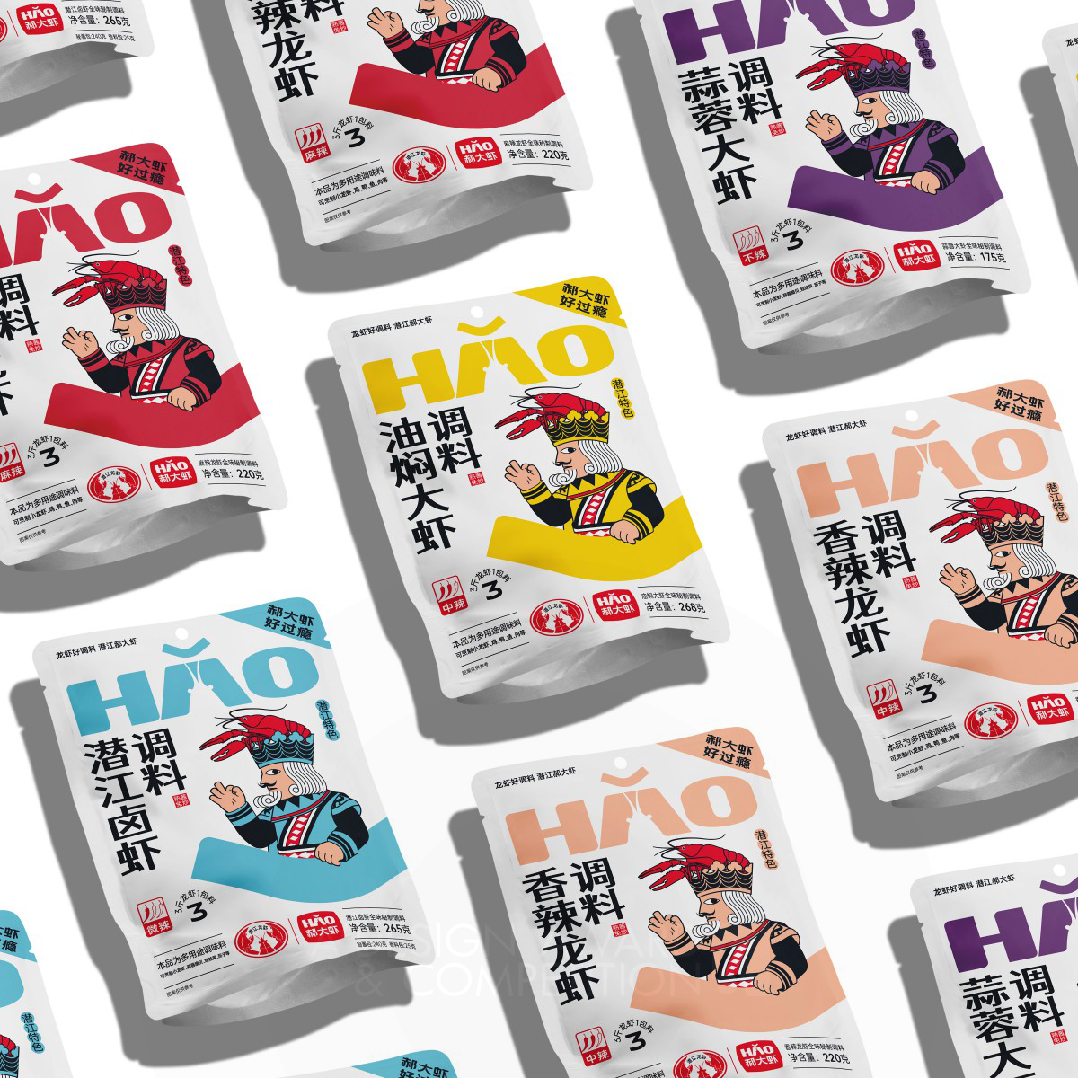 Jin Zhang wins Iron at the prestigious A' Packaging Design Award with Hao Prawns Seasoning Packaging.