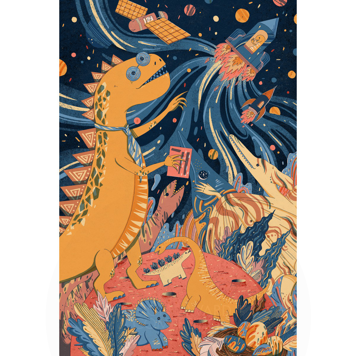 Lunar Dinosaur Fantasy World Self Promotion by Zhiwen Tang Bronze Graphics, Illustration and Visual Communication Design Award Winner 2024 