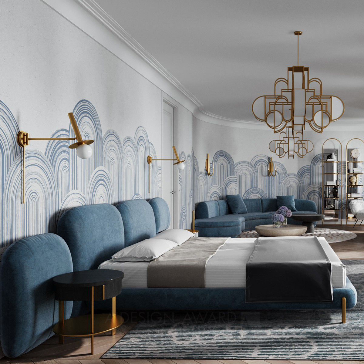 Blues Bedroom Interior Design by Lea Shanati Bronze Interior Space and Exhibition Design Award Winner 2024 