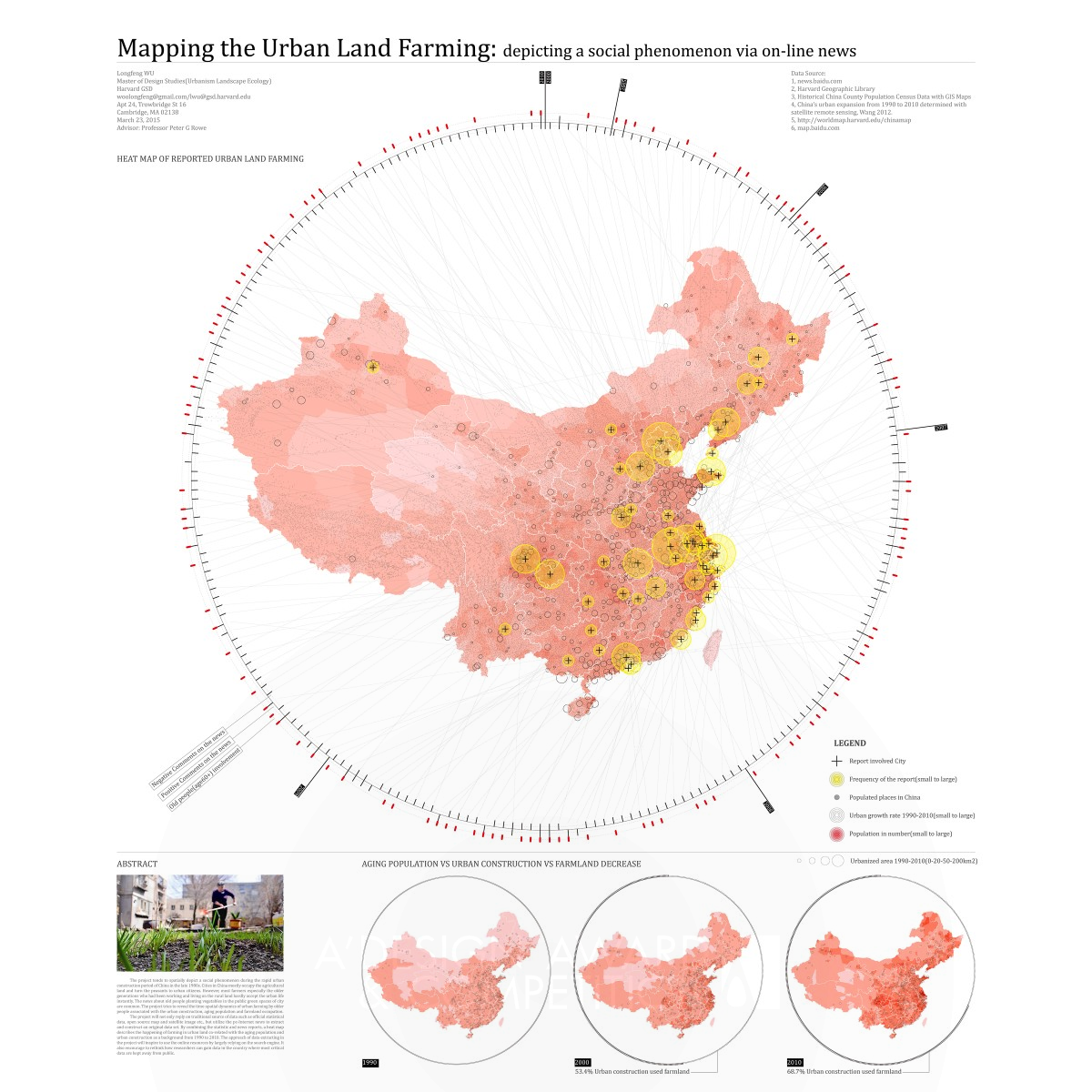 Bronze Winner. Mapping the Urban Farming Activites Data Visualization and Mapping Poster by Longfeng WU