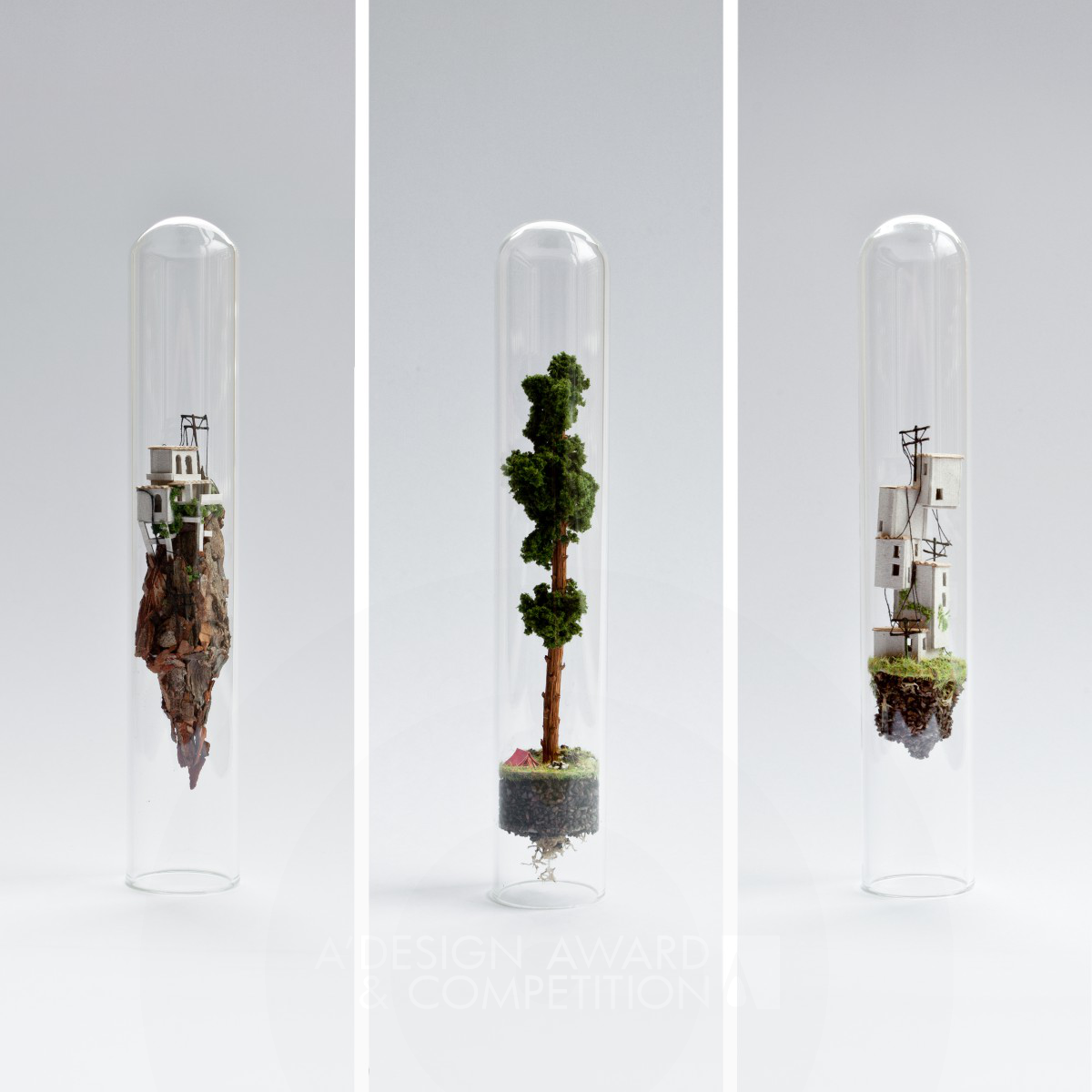 Micro Matter miniature sculptures in glass test tubes by Rosa de Jong