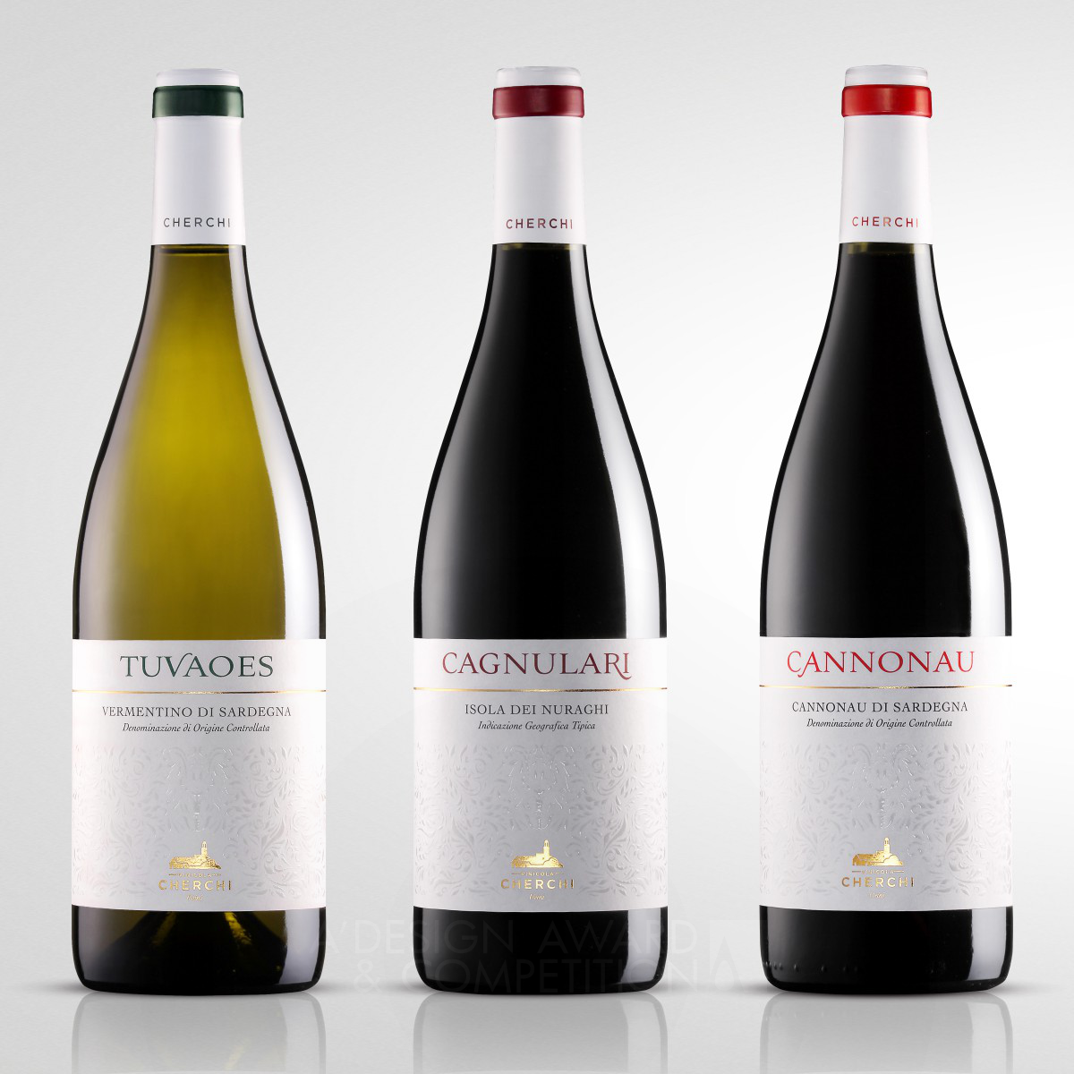 Vinicola Cherchi Wine labels design by Giovanni Murgia - Redfish Adv Silver Packaging Design Award Winner 2017 