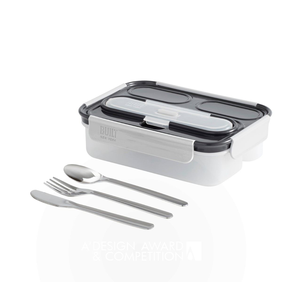 3 Compartment Gourmet Bento Lunch Container with utensils by Built NY
