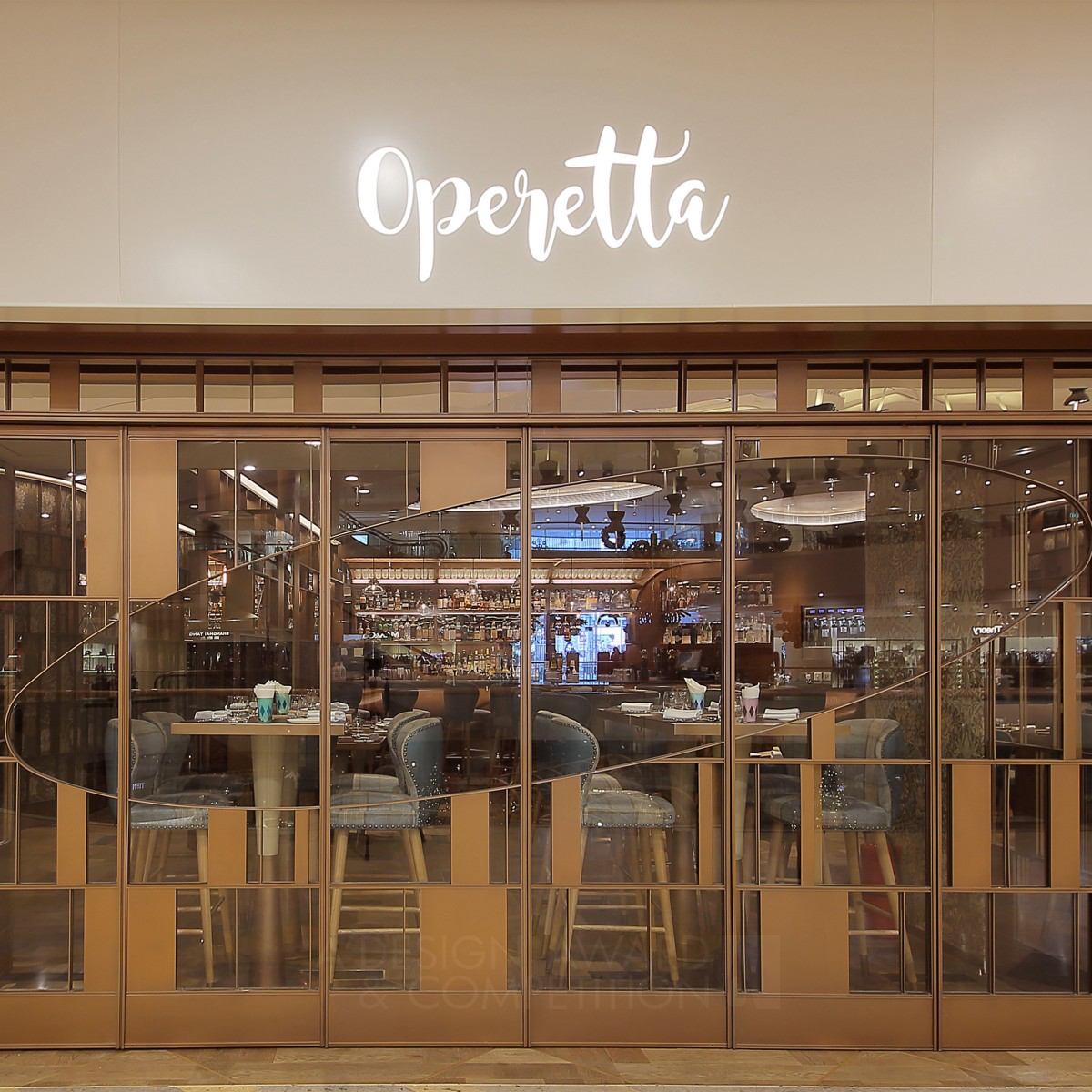 Monique Lee wins Iron at the prestigious A' Interior Space, Retail and Exhibition Design Award with Operetta Restaurant.