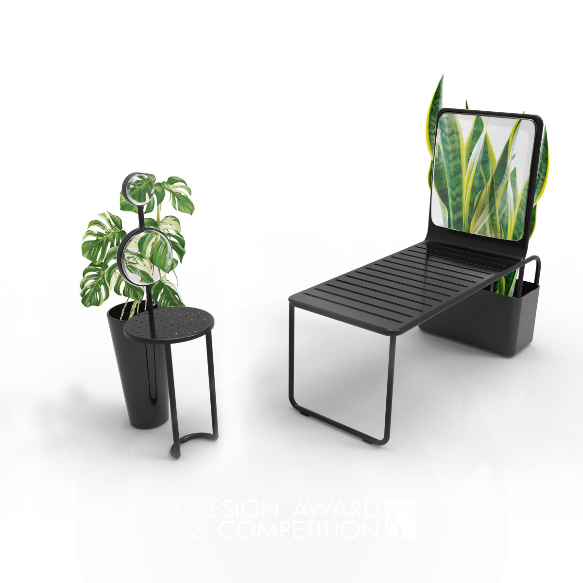 Mirror Chair Chair with magnifying glass and planter by Sha Yang