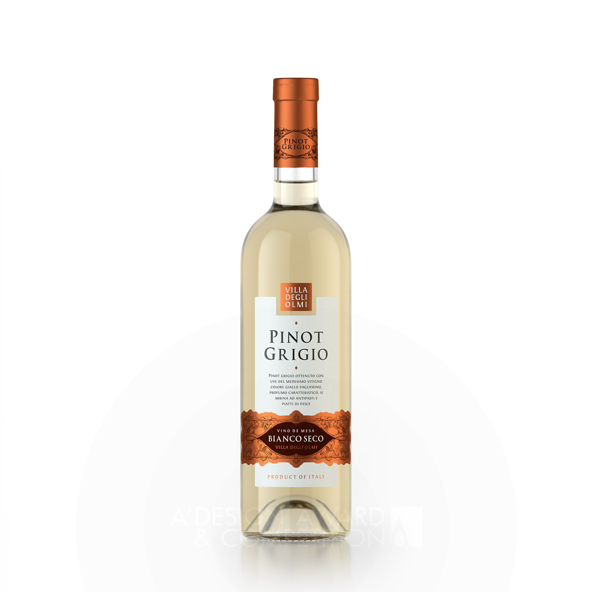 Villa Degli Olma Pinot Grigio Wine Label by Valerii Sumilov Silver Packaging Design Award Winner 2019 