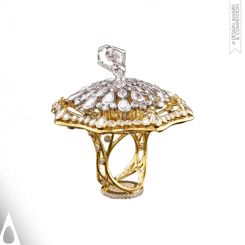 Silver Jewelry Design Award Winner 2021 Dancing Ballerina  Kinetic Cocktail Ring 