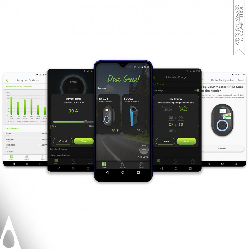 Vestel UX and UI Design Group's Drive Green Electric Vehicle Charger App