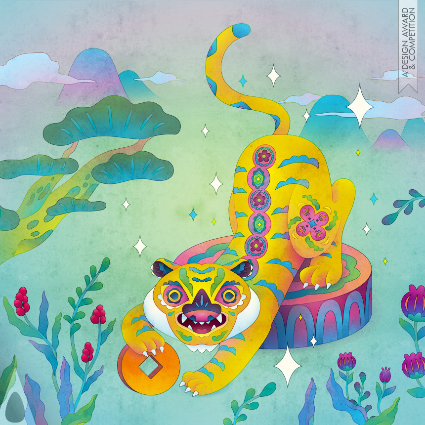 Lucky Tiger Welcomes New Year Illustration