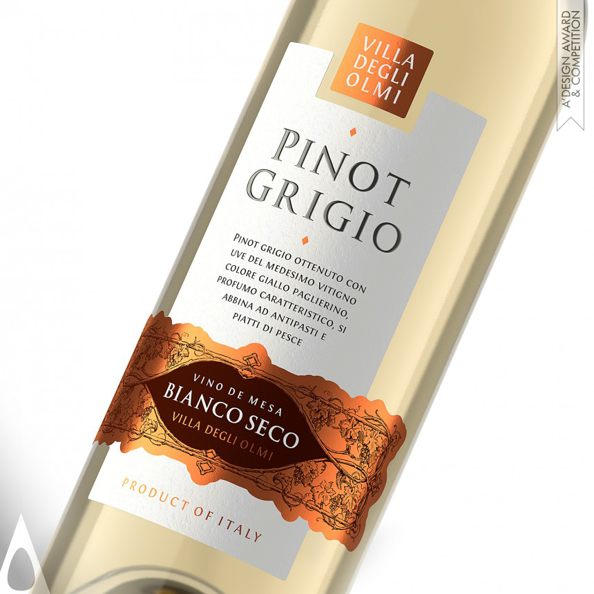 Silver Packaging Design Award Winner 2019 Villa Degli Olma Pinot Grigio Wine Label 