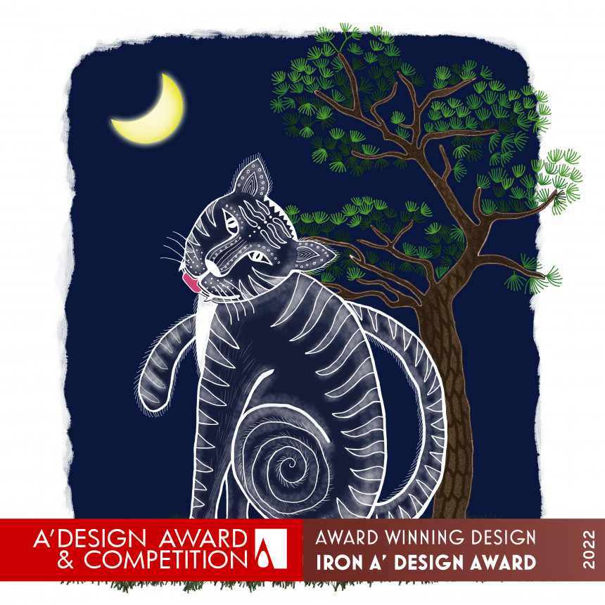 Moonlight Tiger Graphic Folk Painting