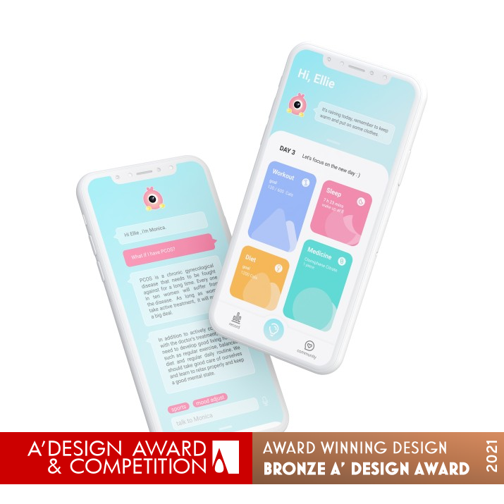 Monica Female Health Care by Muling Huang and Xintong Li Bronze Mobile Technologies, Applications and Software Design Award Winner 2021 