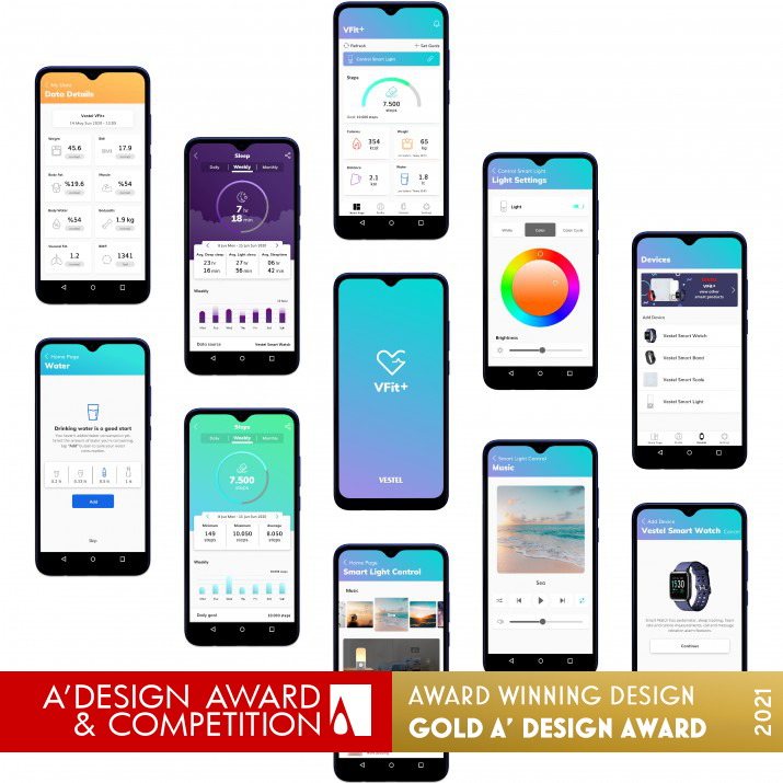 VFit+ Well-being App by Vestel UX and UI Design Group Golden Interface, Interaction and User Experience Design Award Winner 2021 