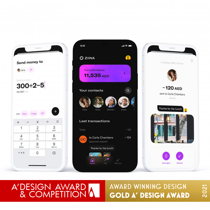 Ziina Digital Wallet Mobile App by Anton Badashov and Sarah Toukan Golden Mobile Technologies, Applications and Software Design Award Winner 2021 
