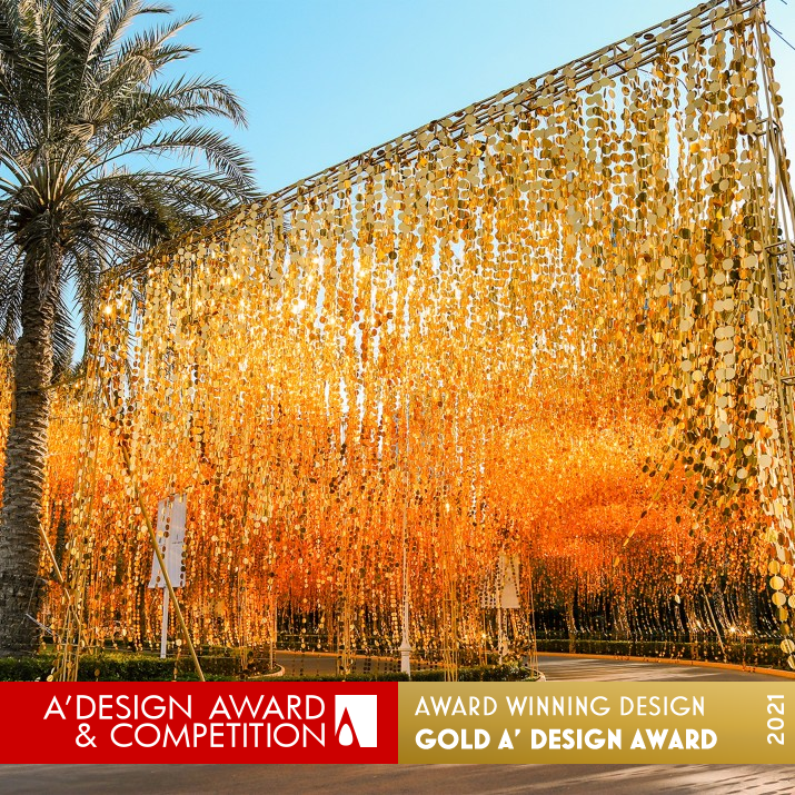 Golden Dot Invasion Christmas Decoration by Impactplan Art Productions Golden Fine Arts and Art Installation Design Award Winner 2021 