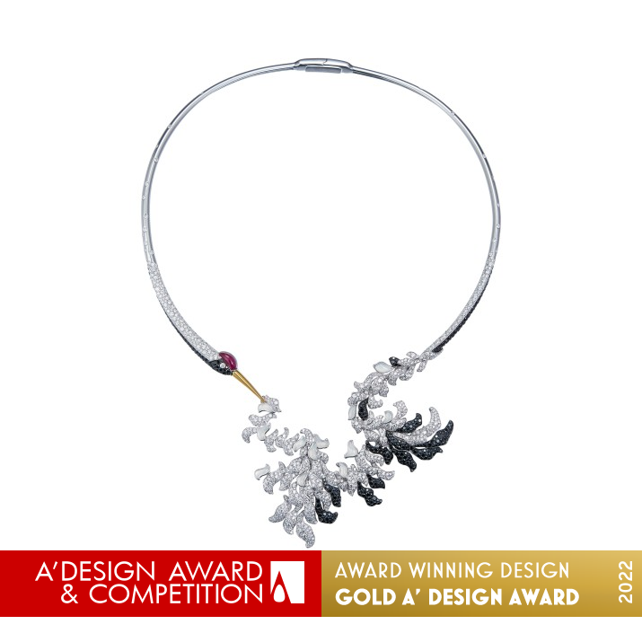 Dancing Crane Necklace  by ChuCui Golden Jewelry Design Award Winner 2022 