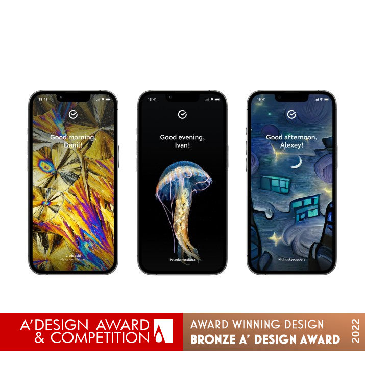 Science as an Emotional Trend Welcome Screens by Liubov Maximenkova Bronze Mobile Technologies, Applications and Software Design Award Winner 2022 