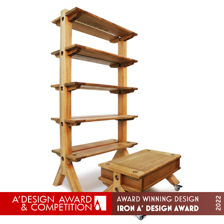 Exquisite Wood Bookshelf by Wei Jingye and Guo Rongying Iron Furniture Design Award Winner 2022 