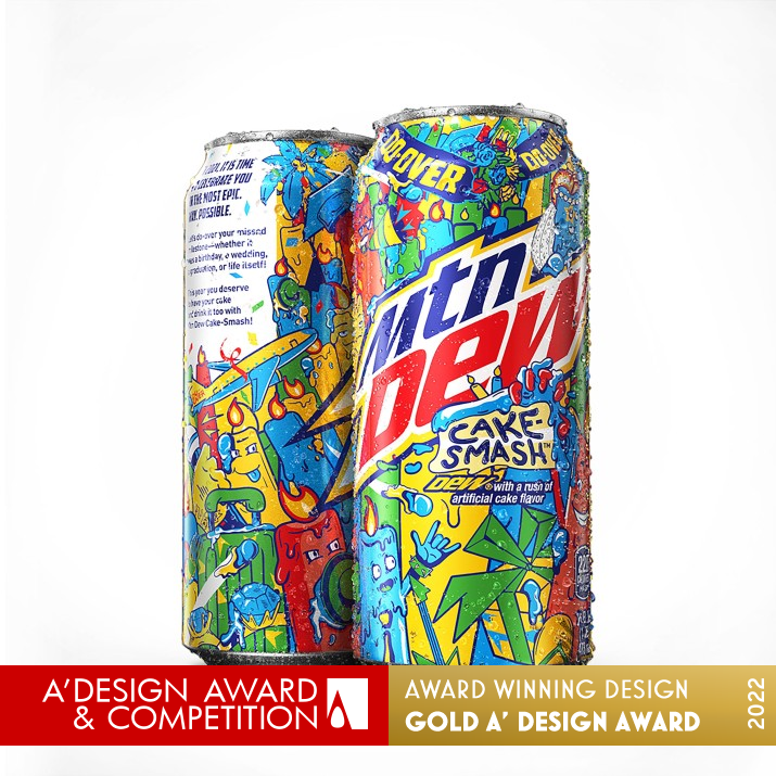 MTN Dew Cake-Smash Beverage Packaging by PepsiCo Design and Innovation Golden Packaging Design Award Winner 2022 