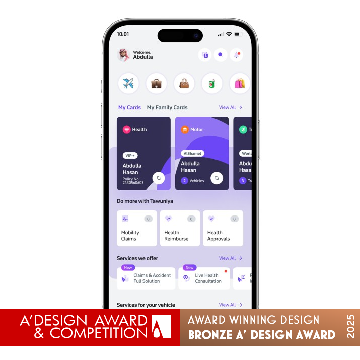Tawuniya Insurance Mobile App by Prashant Dixit Bronze Mobile Technologies, Applications and Software Design Award Winner 2025 