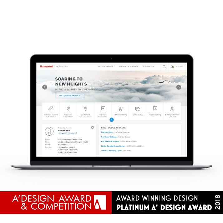 MyAerospace Digital Transformation by Honeywell Aerospace Platinum Website and Web Design Award Winner 2018 