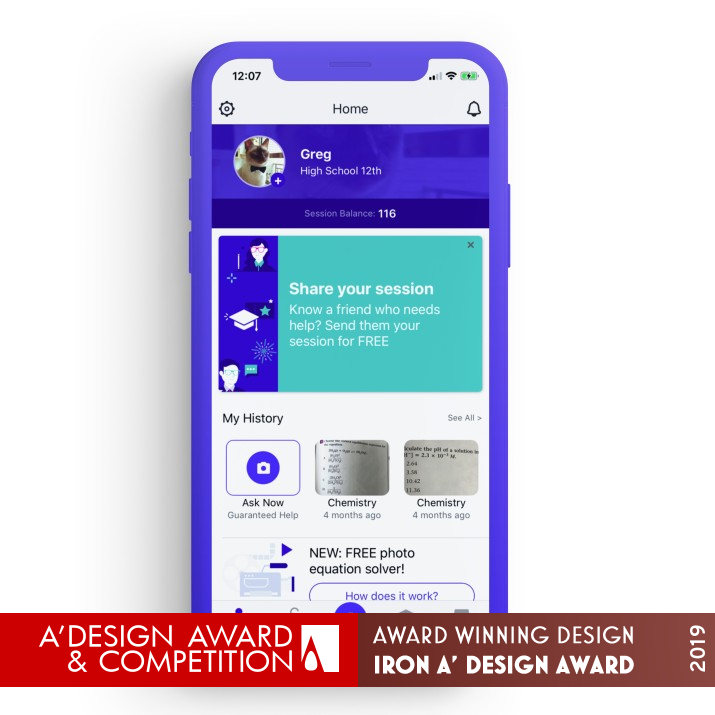 Photo Study Live Homework Help by Jessika Gouveia Iron Mobile Technologies, Applications and Software Design Award Winner 2019 