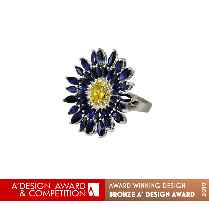 Blue Daisy Multifunctional Ring by Teong Yan Ni Bronze Jewelry Design Award Winner 2019 