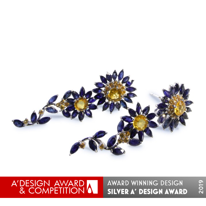 Blue Daisy Multifunctional Earrings by Teong Yan Ni Silver Jewelry Design Award Winner 2019 