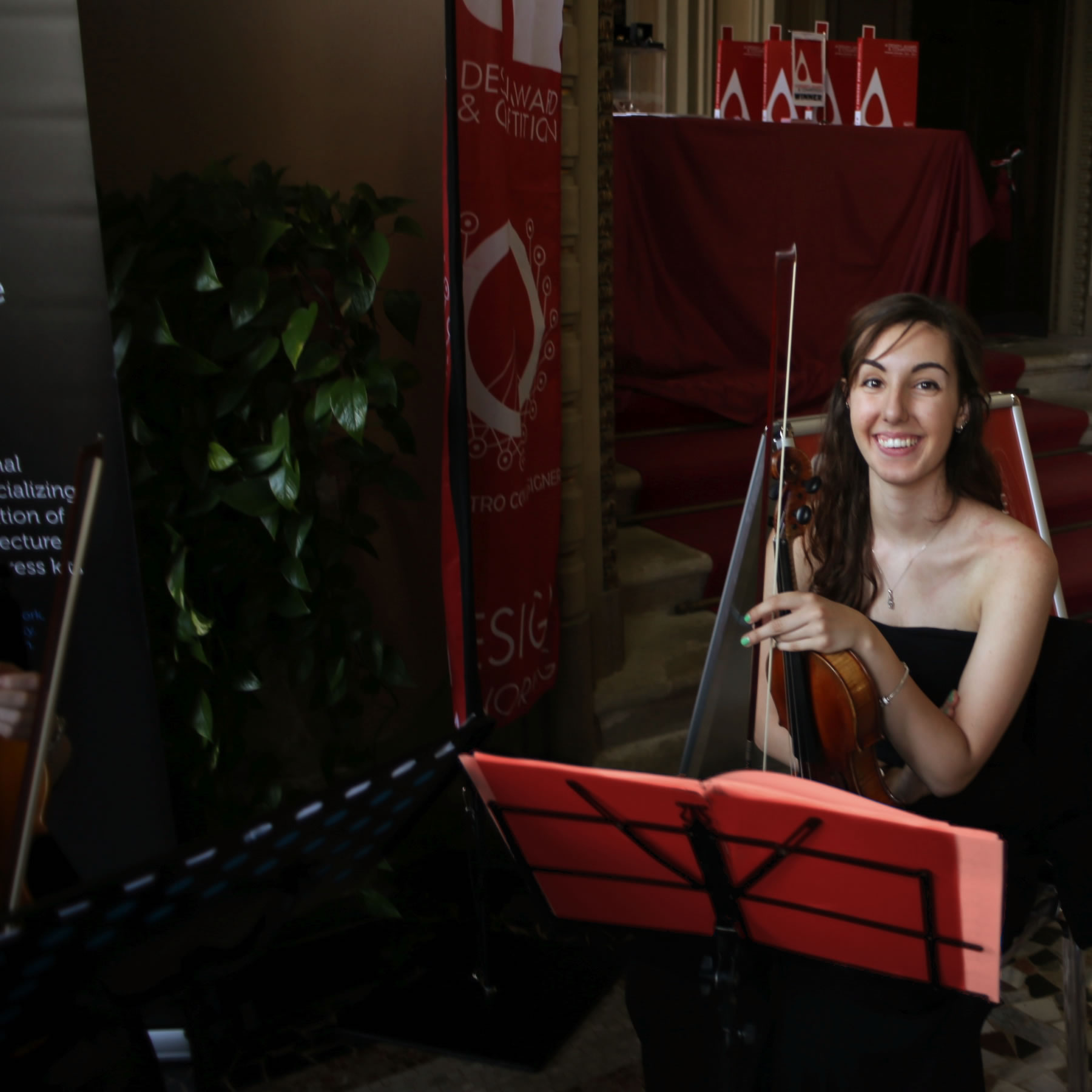 Musicista che suona il violino nella serata di gala