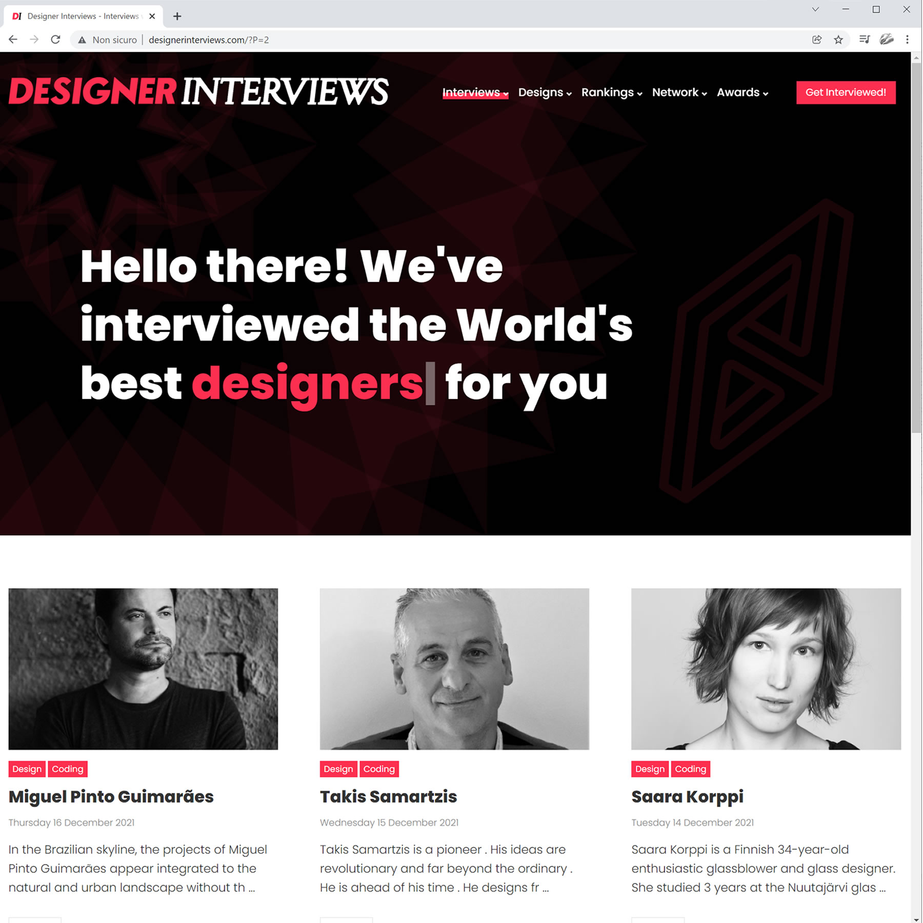 Sito web di Designer Interviews