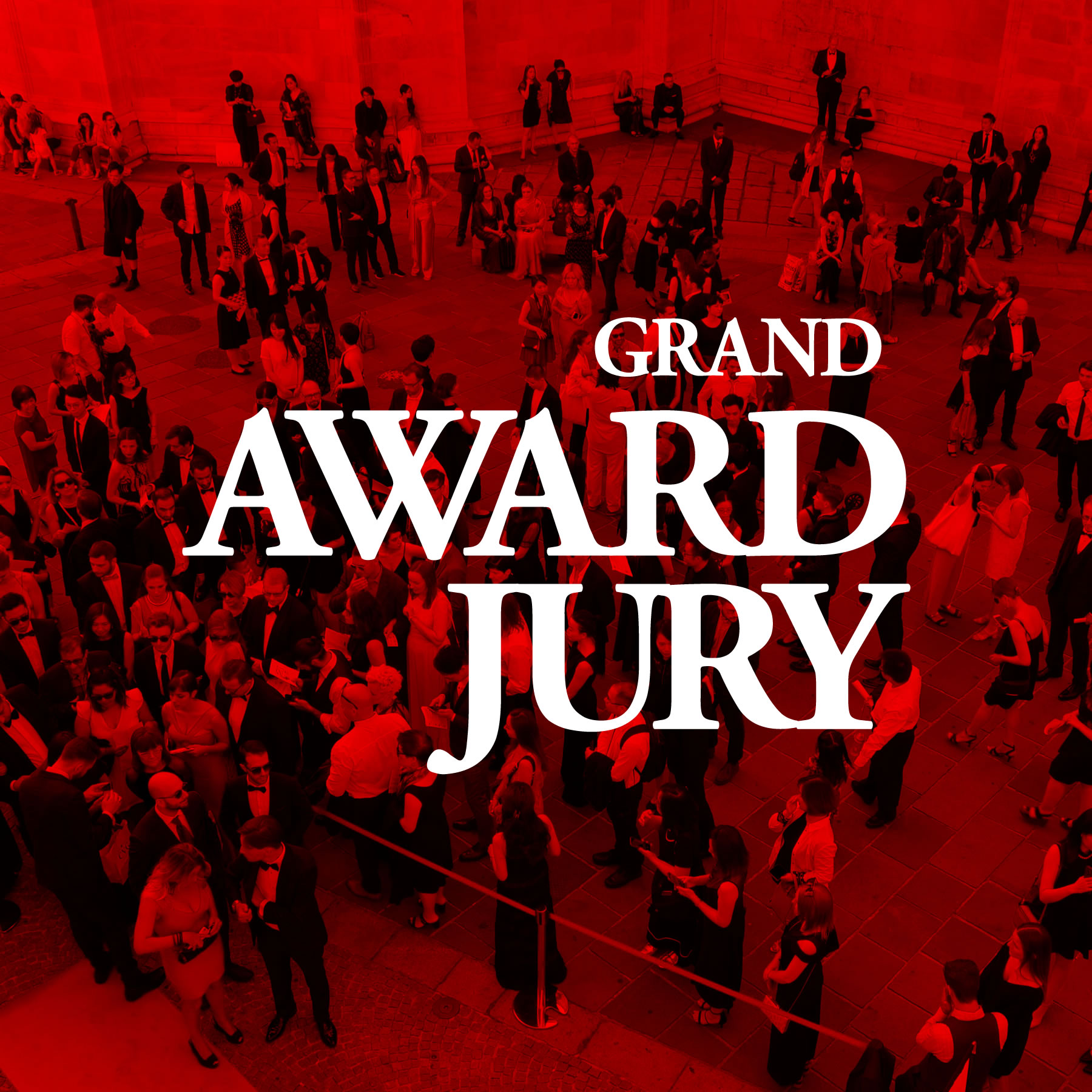 Grand Award Jury logo on red background photograph of gala guests