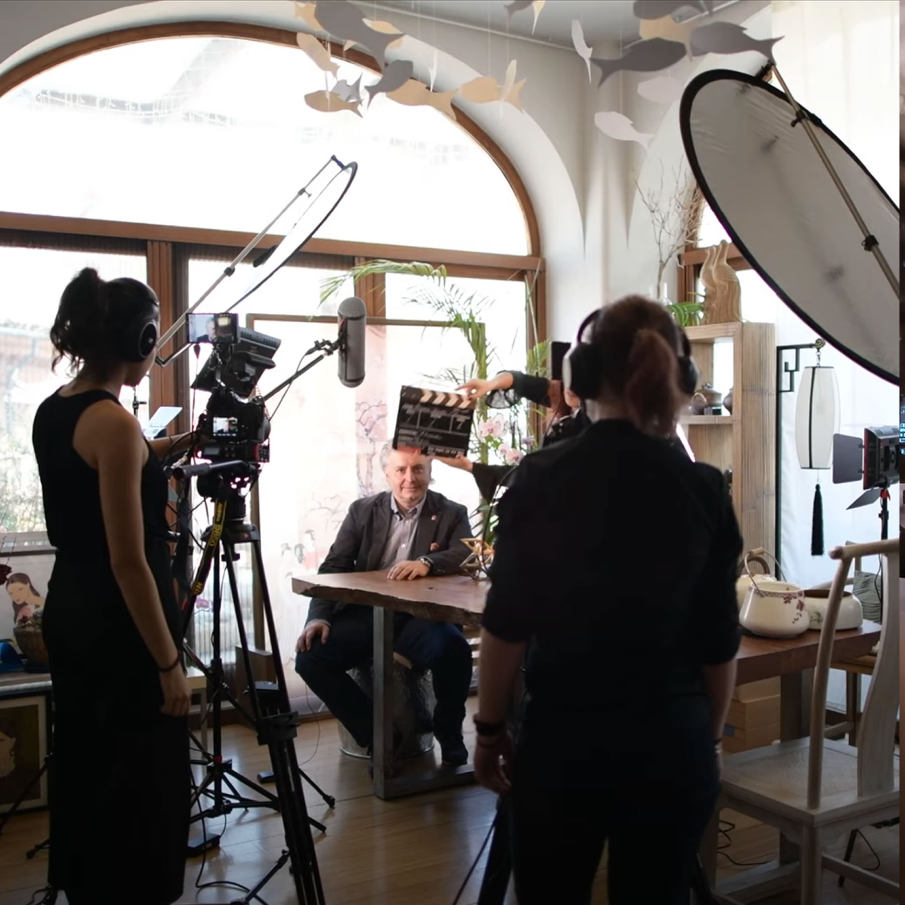 Scene from video interview with designer