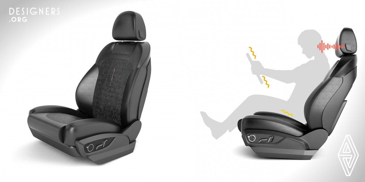 Based on detecting user’s physiological reaction, this is a product that monitors user’s fatigue levels while they are driving a car, to help prevent occurrence of road accidents.   Via the gyroscope sensor and vibrating motor embedded in the driver seat, the wheel and a buzzer implanted in the headrest, this system analyzes the body data it captures such as heart rate, if you are estimated as being sleepy during driving, the seat would vibrate gently and buzz to awake you from drowsy driving. 