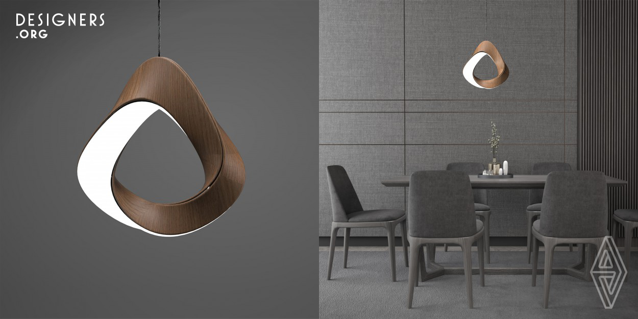 The Mobius ring gives inspiration for the design of Mobius lamps. One lamp strip may have two shadow surfaces (i.e. two-sided surface), the obverse and the reverse, which will satisfy all-round lighting demand. Its special and simple shape contains mysterious mathematical beauty. Therefore, more rhythmic beauty will be brought to home life.