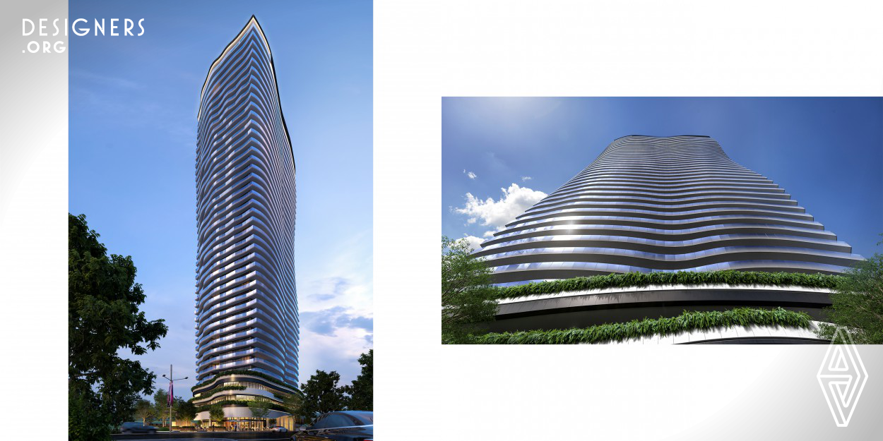 The Landmark is a major new landmark proposed for the Lower North Shore of Sydney, Australia. The Landmark signifies the surrounding native landscape and geology by its seamless integration with lush green spaces. The design is inspired by the tranquil water surfaces of Sydney harbour reflecting the ever-changing dynamics and colour of city and sky. The spectacle reflections are captured in the best possible views with the unique configuration of each floor and balcony throughout the building. 