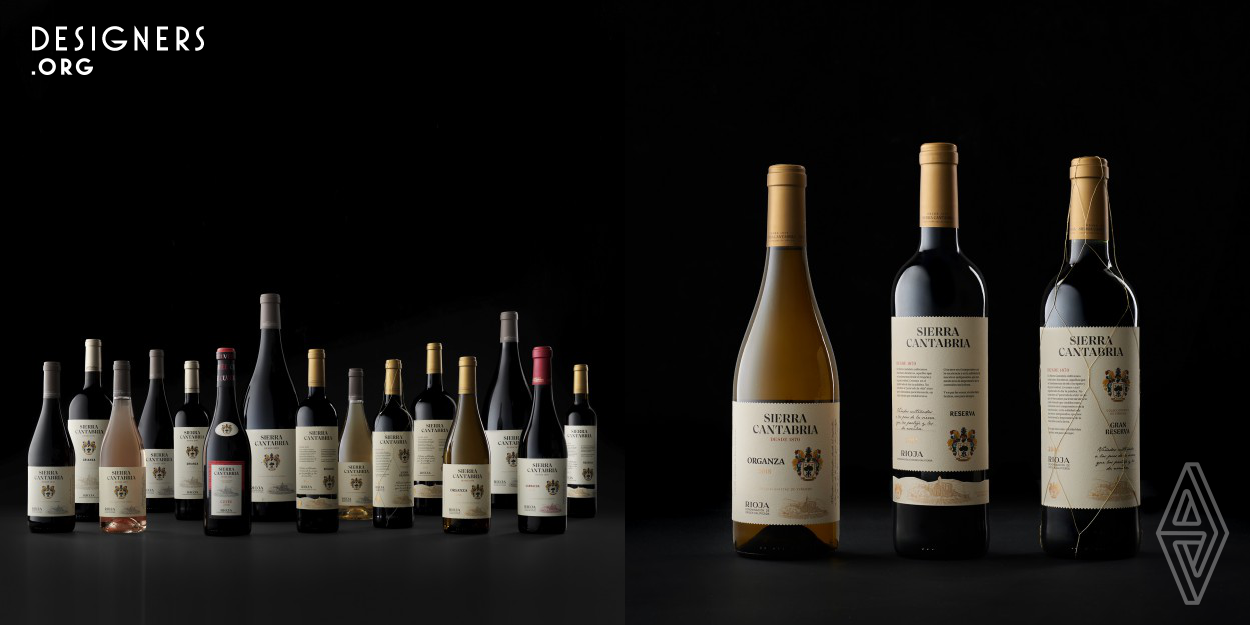 The design of this extensive family of wines has the mission of collecting the manifesto of 150 years of history to build the language of its labels. The different variants that it has give rise to a very large family, whose brand is worked together, but also retains subtle differences between one of the bottles to give rise to a range full of elegance and expressiveness. Using the winery's own heraldic symbols in combination with a hierarchy of typographic elements, manages to create more than 50 combinations of labels, with a serene and elegant design.