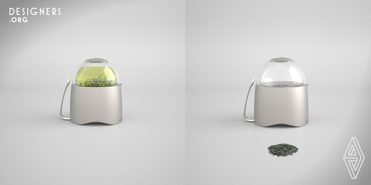 Green tea represents not only the tea culture, but is healthier than its competitor coffee, or even black tea, its own kind. Therefore, that is why the designer created The Dew teapot, the function of the teapot is inspired by Italian traditional coffee maker. By playing with the air pressure upside down, the liquid of tea at the upper part return to the lower part and leaves the tea leaves at the upper part, the lower part become the teapot and the user could enjoy the tea. 