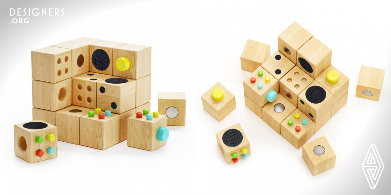 Cubecor is a simple yet intricate toy challenging the children's power of thinking and creativity and familiarizes them with colors and simple, complementary and functional fittings. By attaching small cubes to each other, the set will be complete. Various easy connections including magnets, Velcro and pins are used in parts. Finding connections and connecting them to each other, completes the cube. Also reinforces their three-dimensional understanding by persuading the child to complete a simple and familiar volume.