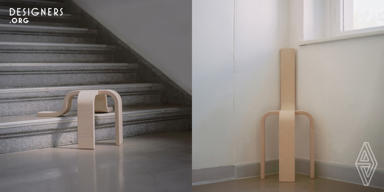 A range of seating designed for corner spaces, for a solitary moment, which conveys the message “everyone needs space for themselves”. The stools create an interface between people and space. This interrelationship leads to the specific characters of the stools, and these characters hint to the users how they can use the space in a novel way. Users can feel comfortable in corner spaces and create a relatively personal space there without building a wall between each other. Instead of seeing togetherness as the answer, the designer has focused on people's tendency towards esclusion.